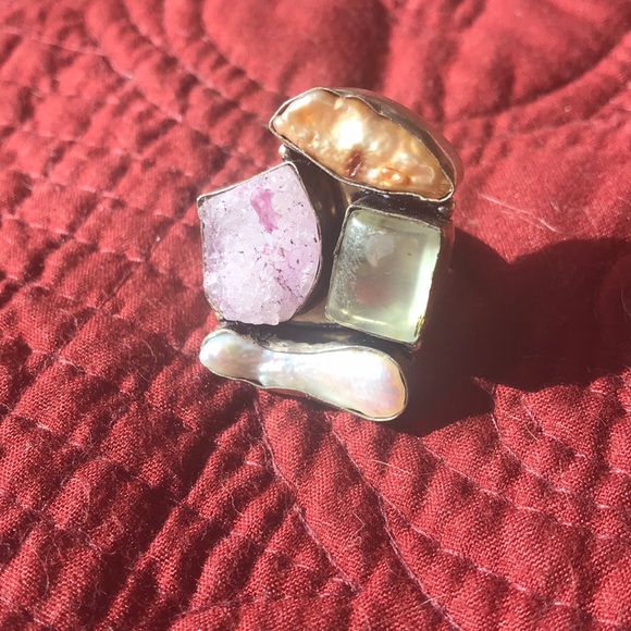 Sterling Silver Druzy Gem Statement Ring SZ9 - Picture 5 of 6